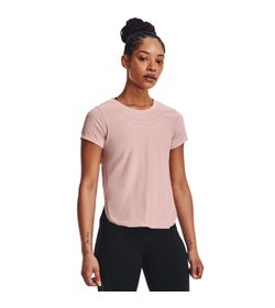 Camiseta-Manga-Corta-under-armour-para-mujer-Ua-Paceher-Tee-para-correr-color-rosado.-Frente-Sobre-Modelo