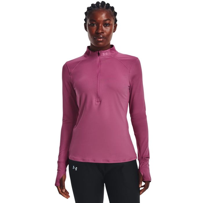 Camiseta-Manga-Larga-under-armour-para-mujer-Ua-Qualifier-Run-2.0-1-2-Zip-para-correr-color-rosado.-Frente-Sobre-Modelo