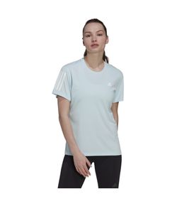 Camiseta-Manga-Corta-adidas-para-mujer-Own-The-Run-Tee-para-correr-color-azul.-Frente-Sobre-Modelo
