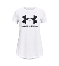 Camiseta-Manga-Corta-under-armour-para-niña-Live-Sportstyle-Graphic-Ss-para-entrenamiento-color-blanco.-Frente-Sin-Modelo
