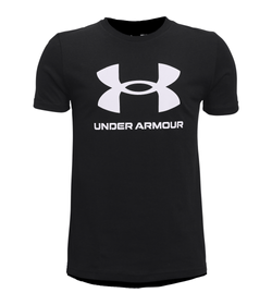 Camiseta-Manga-Corta-under-armour-para-niño-Ua-Sportstyle-Logo-Ss-para-entrenamiento-color-negro.-Frente-Sin-Modelo