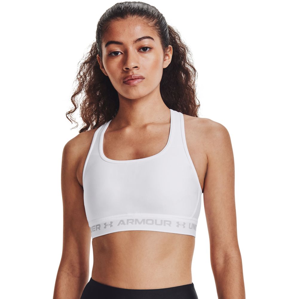 UA Crossback Mid Bra Top blanco de mujer para entrenamiento