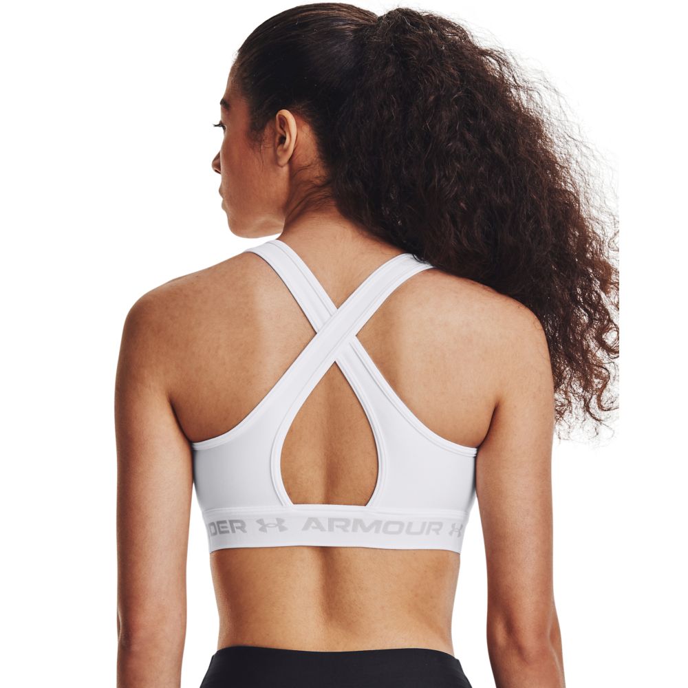 UA Crossback Mid Bra Top blanco de mujer para entrenamiento