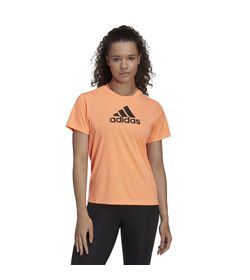 Camiseta-Manga-Corta-adidas-para-mujer-W-Bl-T-para-entrenamiento-color-naranja.-Frente-Sobre-Modelo