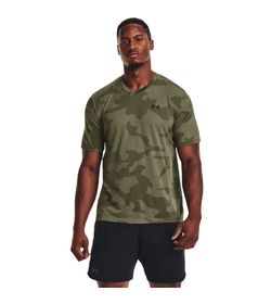 Camiseta-Manga-Corta-under-armour-para-hombre-Velocity-Jacquard-Vn-para-entrenamiento-color-verde.-Frente-Sobre-Modelo