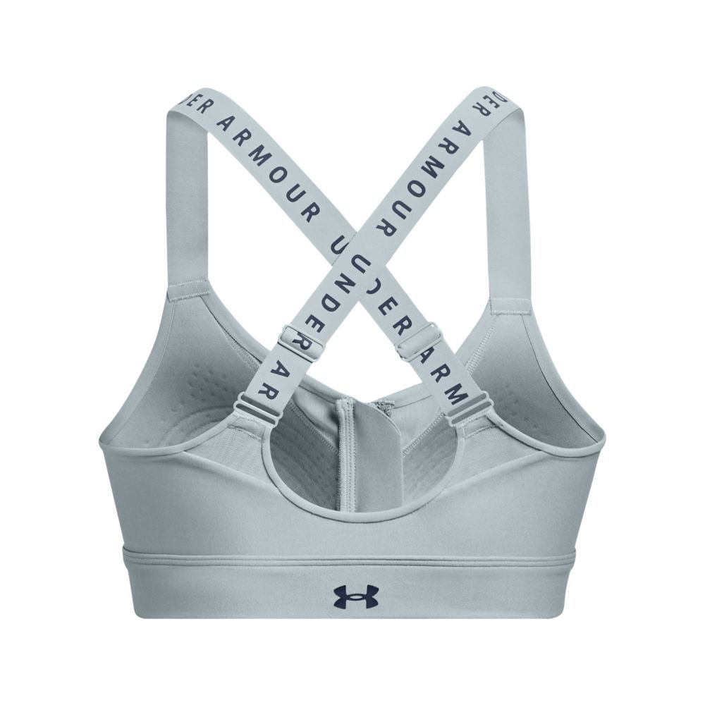 UA Infinity High Bra Zip Top azul de mujer para entrenamiento