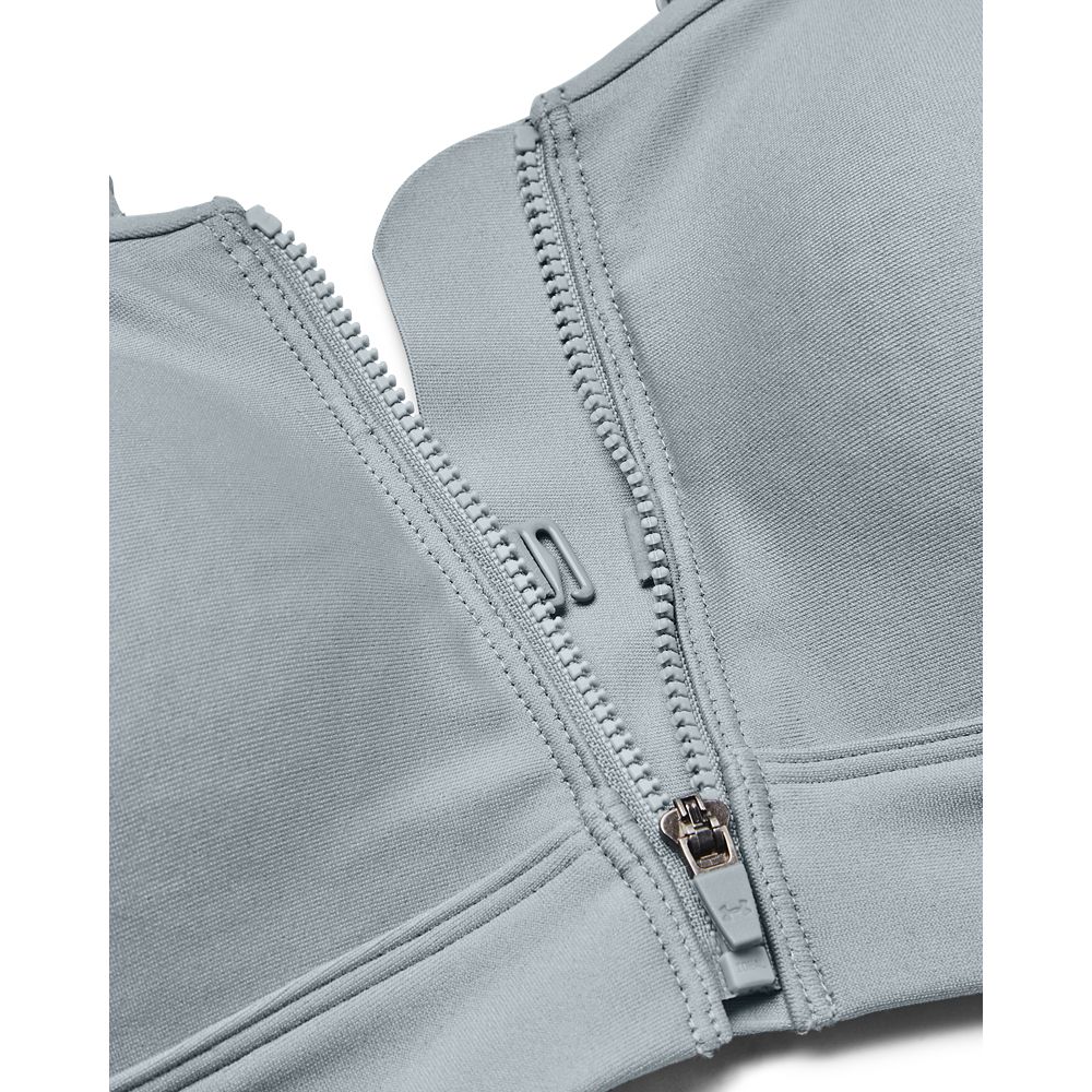 UA Infinity High Bra Zip Top azul de mujer para entrenamiento