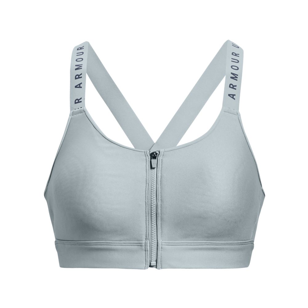 UA Infinity High Bra Zip Top azul de mujer para entrenamiento