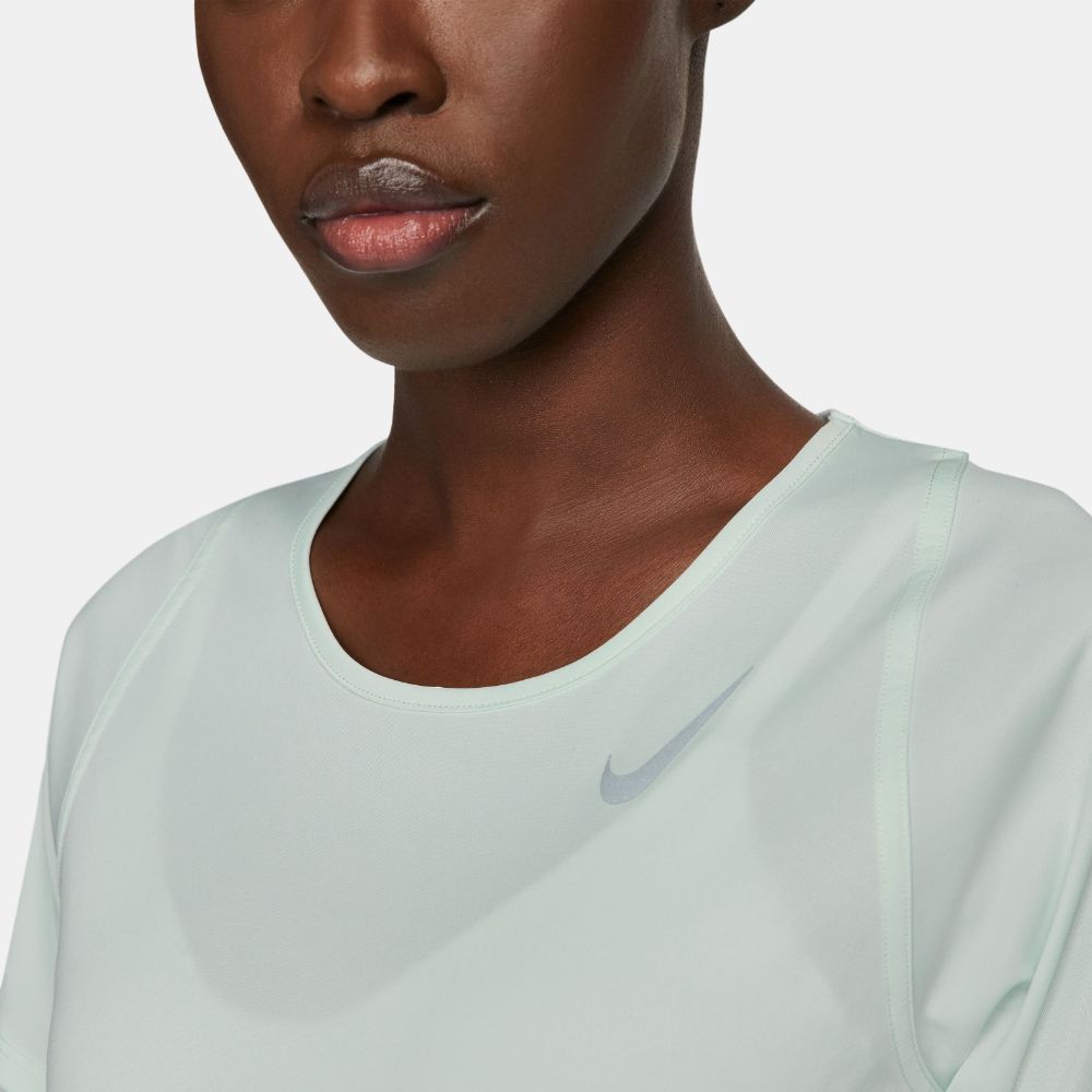 Nike W Nk Df Race Top Ss Camiseta Manga Corta verde de mujer para correr