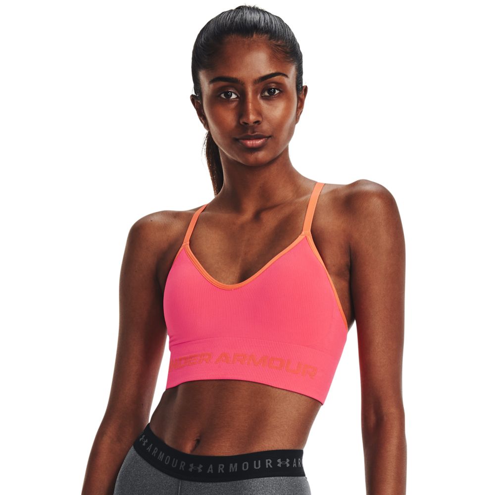 UA Seamless Low Long Rib Top rosado de mujer para entrenamiento