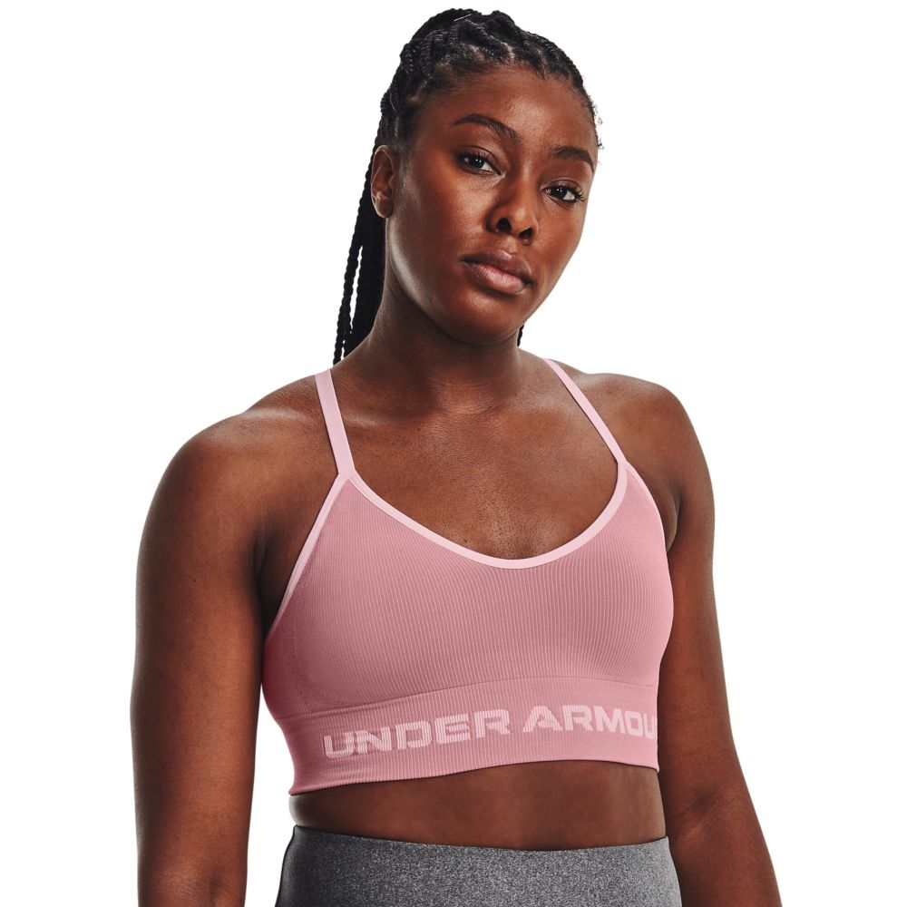 UA Seamless Low Long Rib Top rosado de mujer para entrenamiento