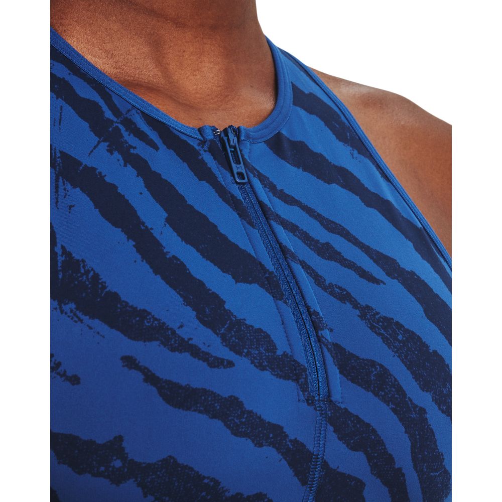 UA  Rck Mrdian Pt Zip Tnk Tg-Blu Top azul de mujer para entrenamiento