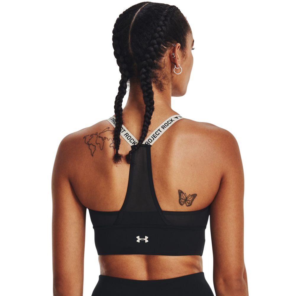 UA  Rock Infty Mid Bra Top negro de mujer para entrenamiento