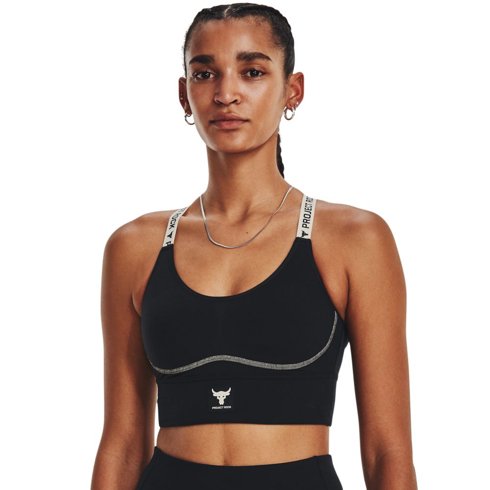 UA  Rock Infty Mid Bra Top negro de mujer para entrenamiento