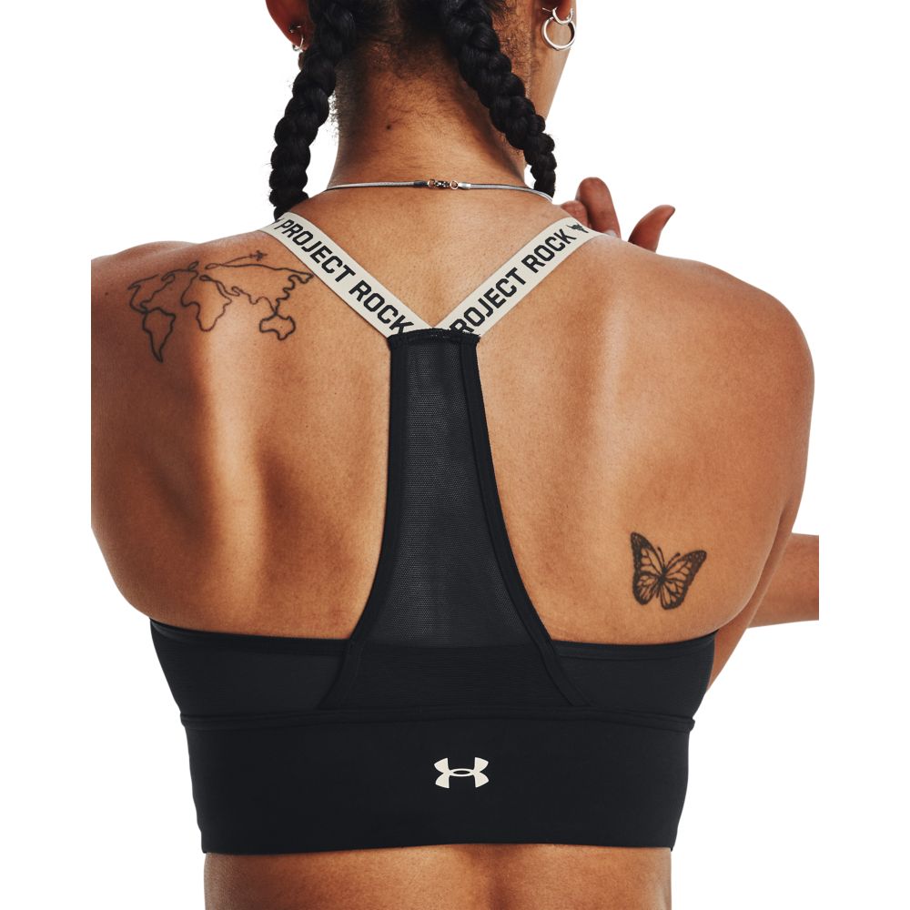 UA  Rock Infty Mid Bra Top negro de mujer para entrenamiento