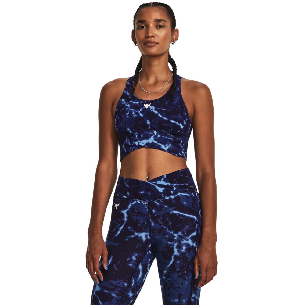 UA  Rck Lg Crssover Top Pt Top azul de mujer para entrenamiento