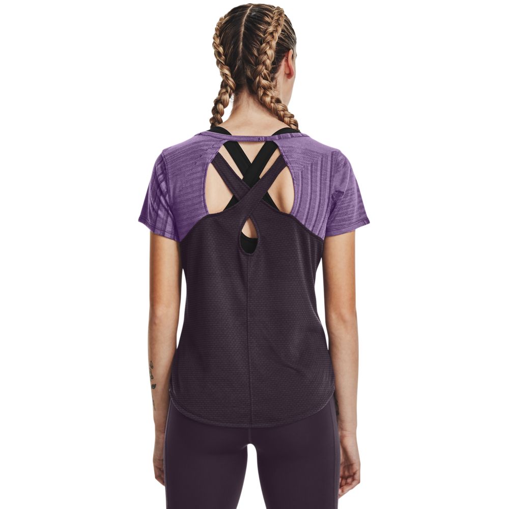 UA Eaker Deco Diamond Ss Camiseta Manga Corta morado de mujer para correr