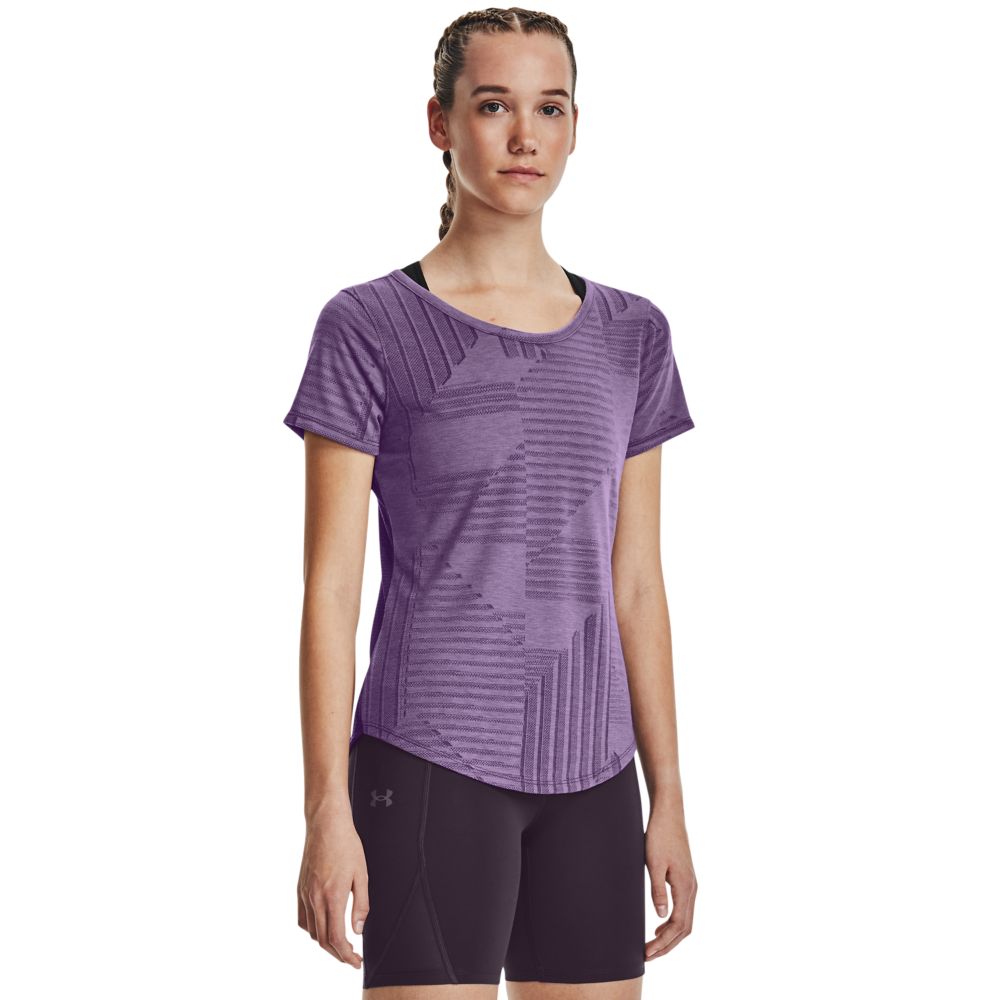 UA Eaker Deco Diamond Ss Camiseta Manga Corta morado de mujer para correr