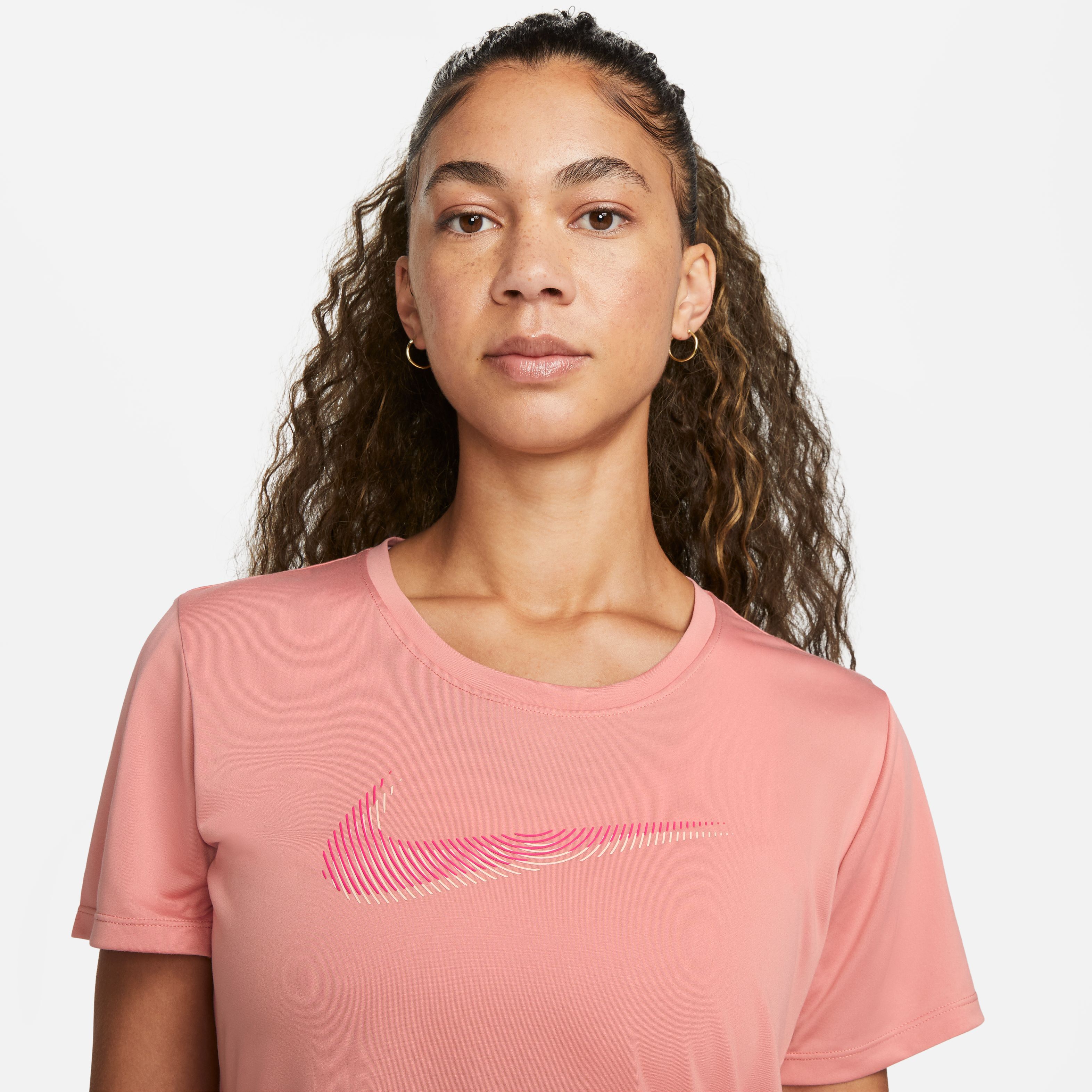 Nike W Nk Df Swoosh Hbr Ss Top Camiseta Manga Corta rosado de mujer para correr