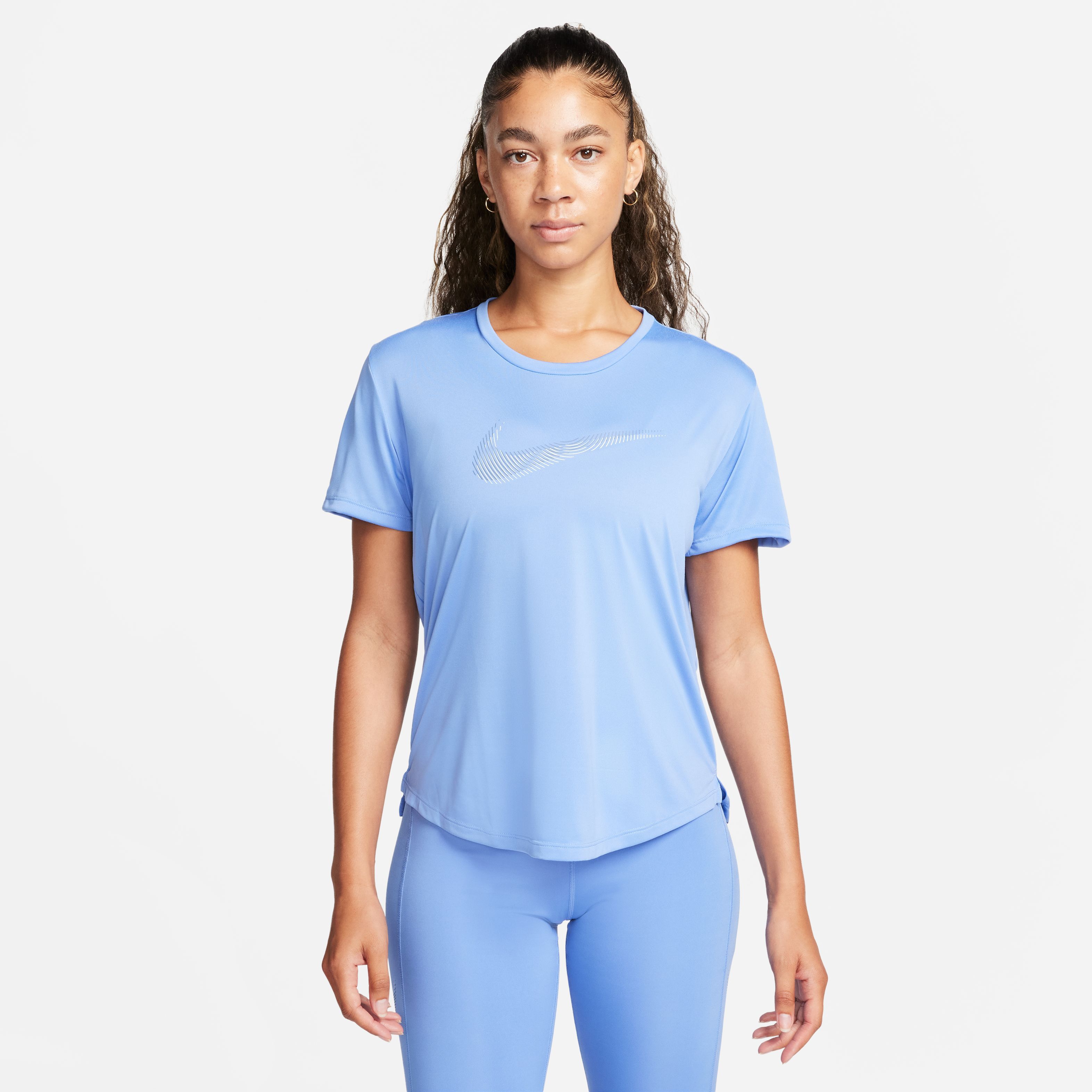 Nike W Nk Df Swoosh Hbr Ss Top Camiseta Manga Corta azul de mujer para correr