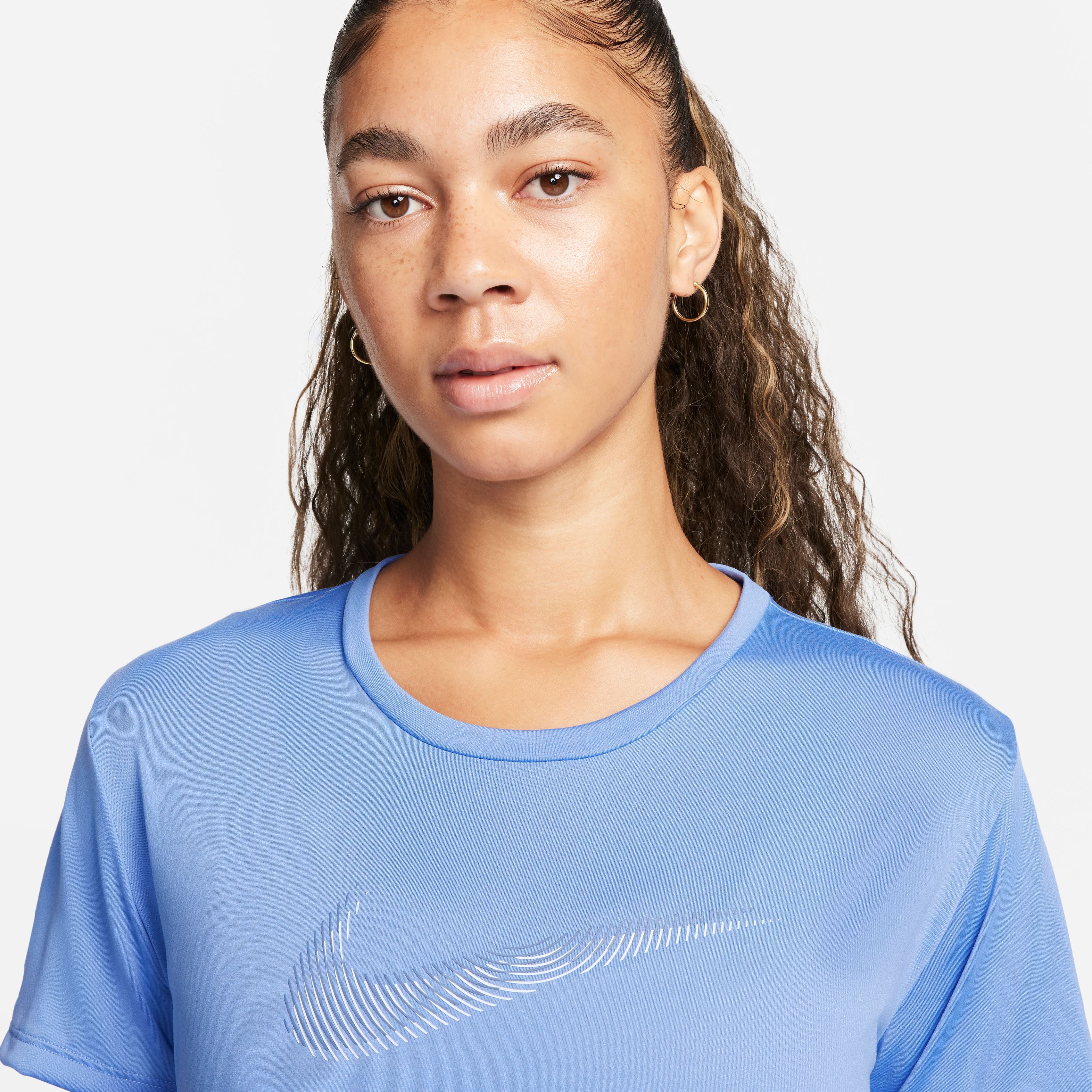 Nike W Nk Df Swoosh Hbr Ss Top Camiseta Manga Corta azul de mujer para correr