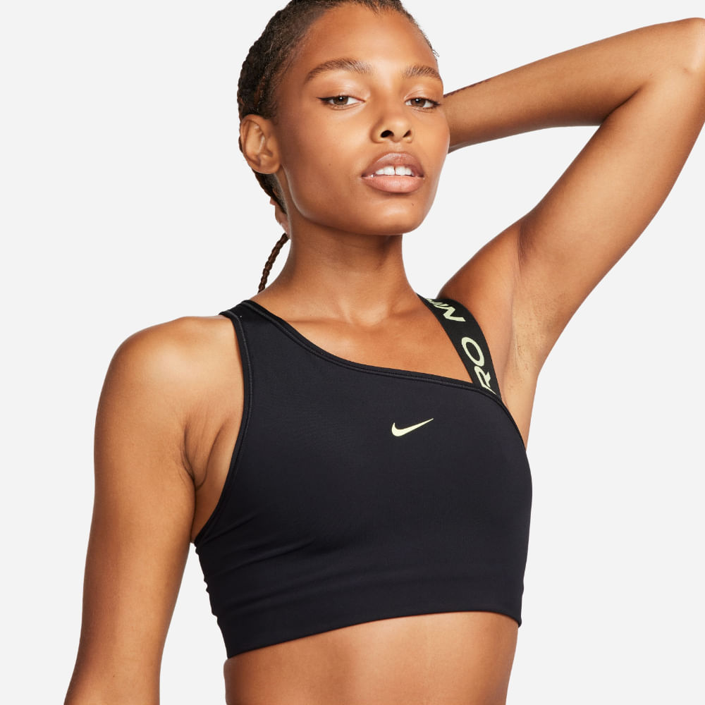 Nike W Np Df Swsh Asymmetric Bra Top negro de mujer para entrenamiento