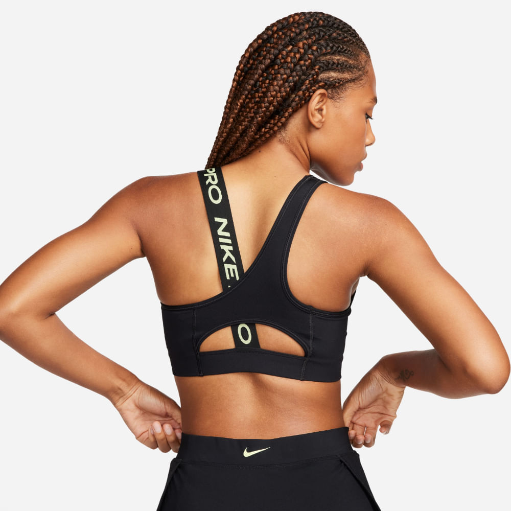 Nike W Np Df Swsh Asymmetric Bra Top negro de mujer para entrenamiento