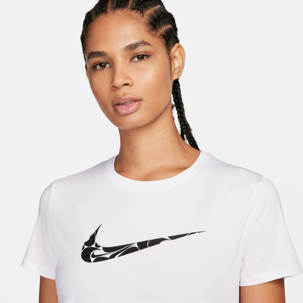 Nike W Nk One Swsh Hbr Df Ss Top Camiseta Manga Corta blanco de mujer para correr