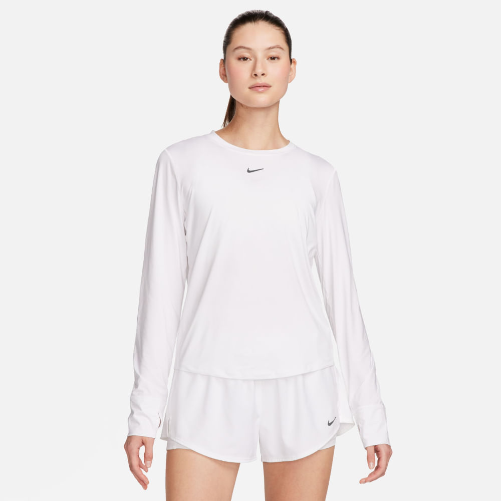 Nike W Nk One Classic Df Ls Top Camiseta Manga Larga blanco de mujer para entrenamiento