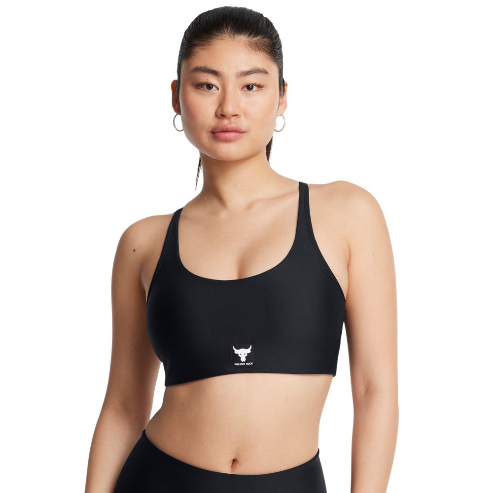 UA  Rck All Train Crsbck Bra Top negro de mujer para entrenamiento