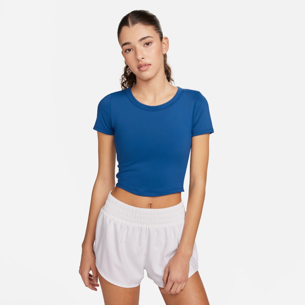 Nike W Nk One Fitted Df Ss Top Camiseta Manga Corta azul de mujer para entrenamiento