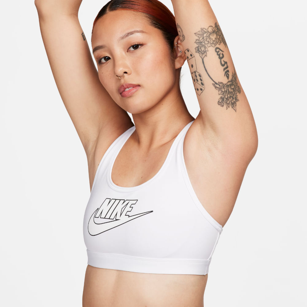 Nike W Nk Swsh Med Spt Futura Bra Top blanco de mujer para entrenamiento