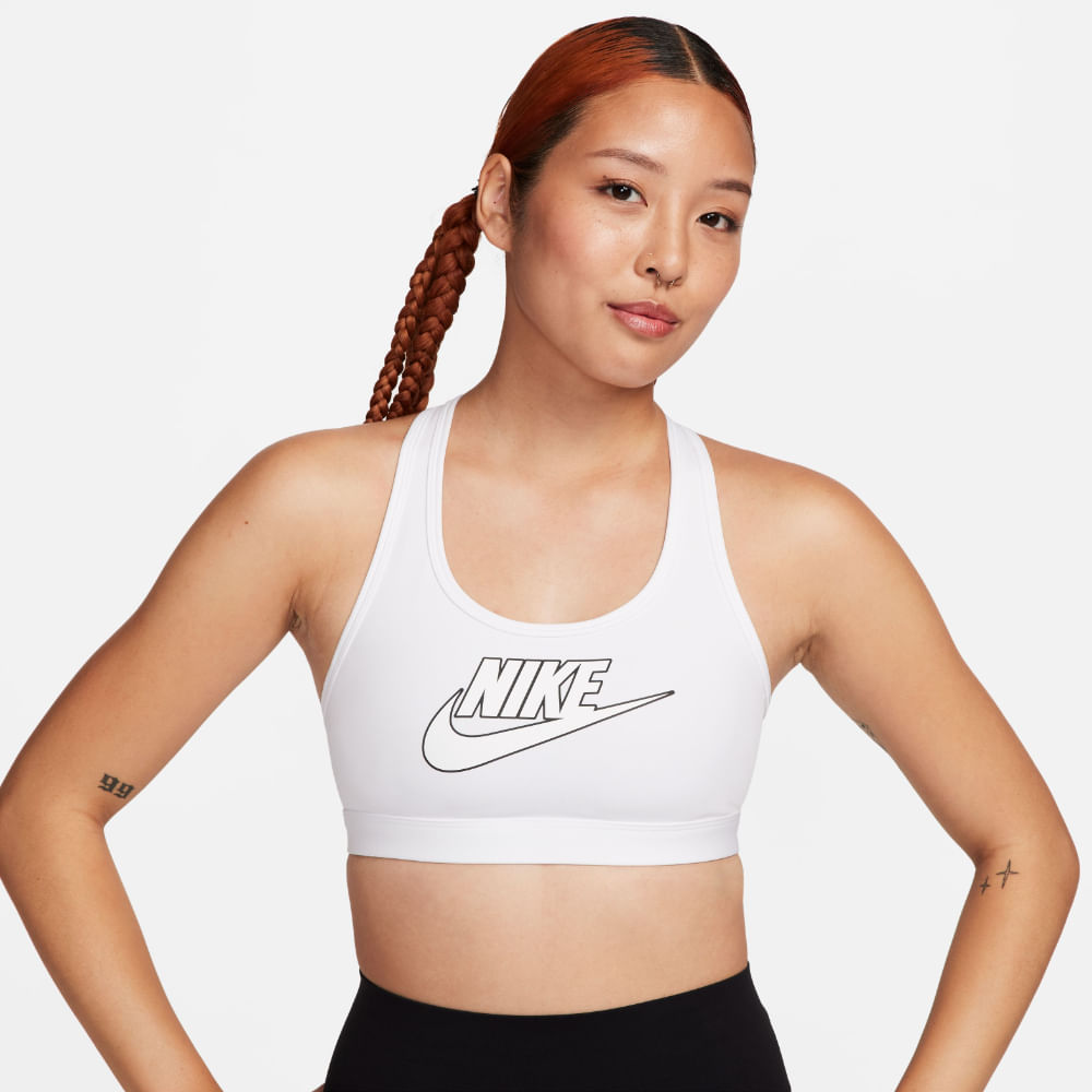 Nike W Nk Swsh Med Spt Futura Bra Top blanco de mujer para entrenamiento