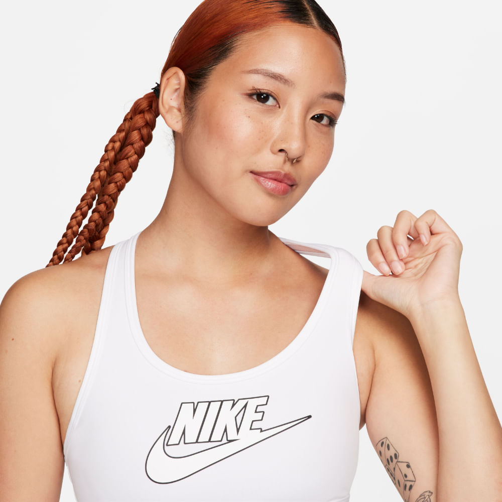 Nike W Nk Swsh Med Spt Futura Bra Top blanco de mujer para entrenamiento
