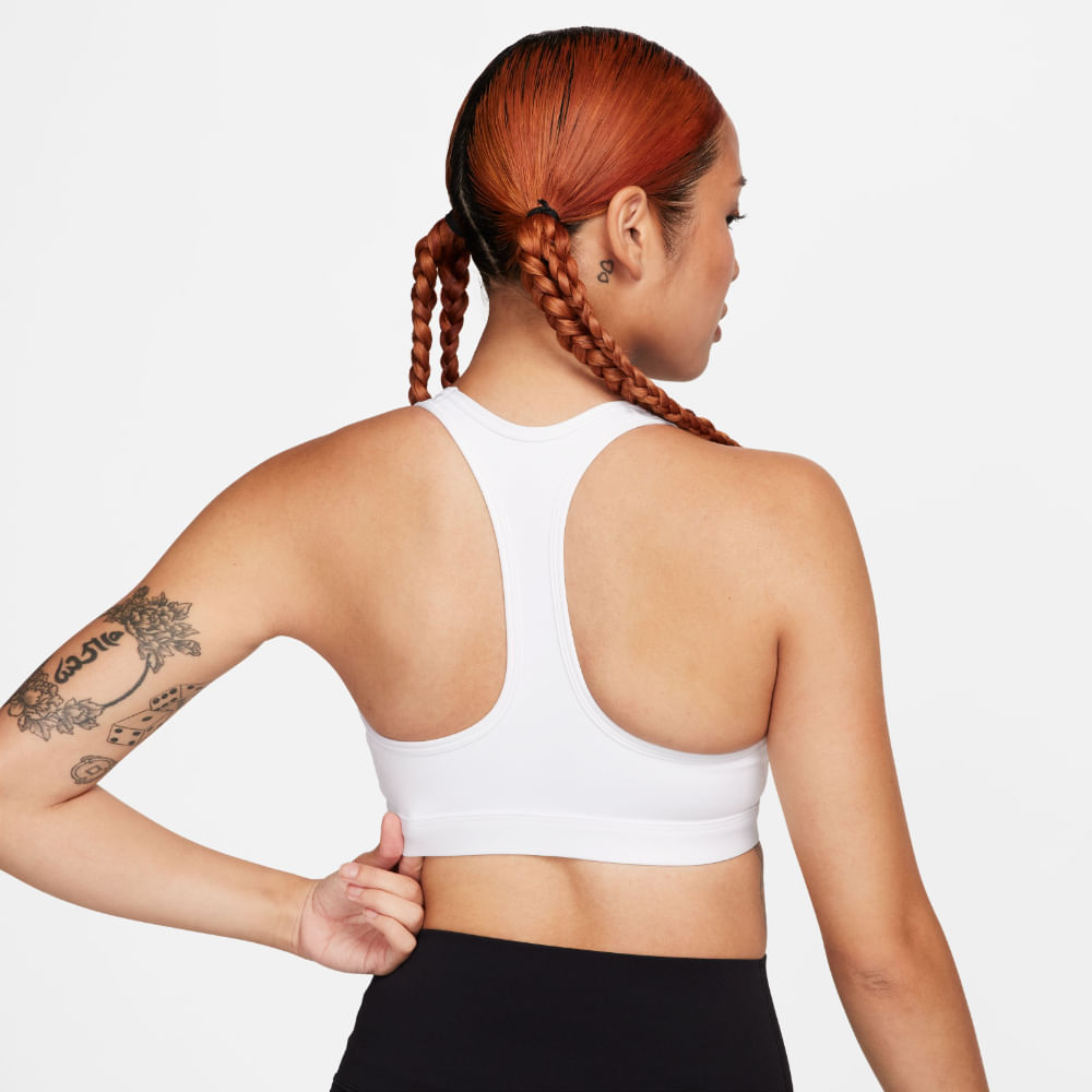Nike W Nk Swsh Med Spt Futura Bra Top blanco de mujer para entrenamiento