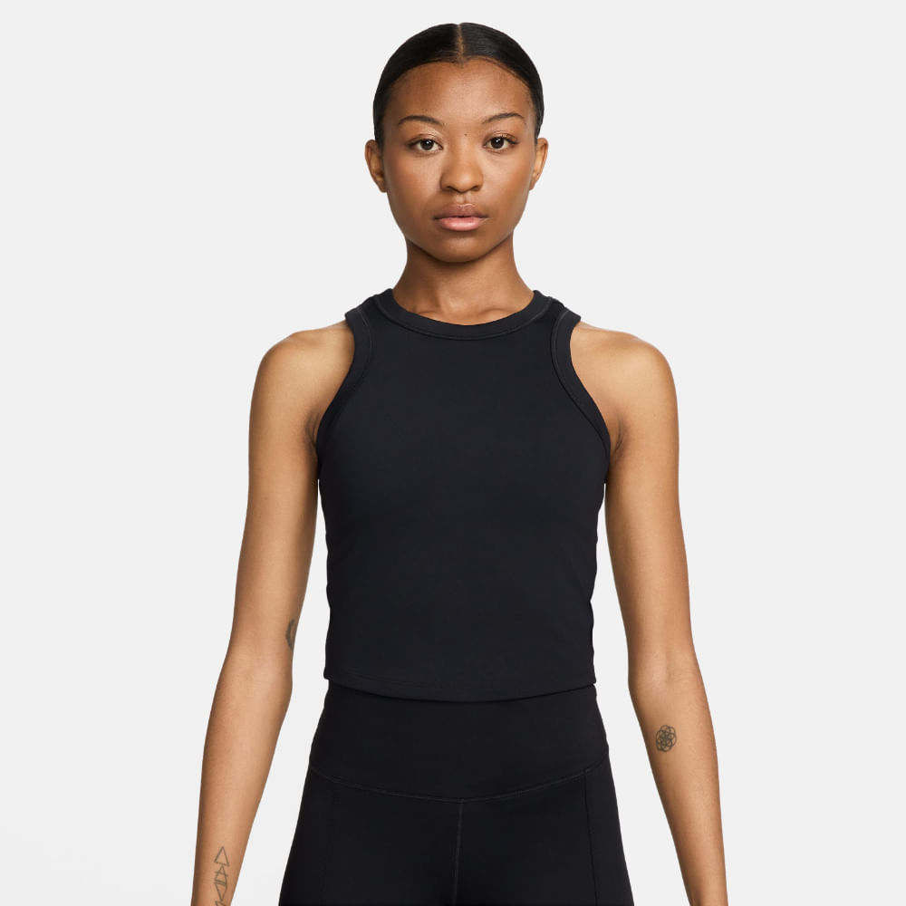 Nike W Nk One Fitted Df Crop Tank Manga Sisa Negro De Mujer Para Entrenamiento