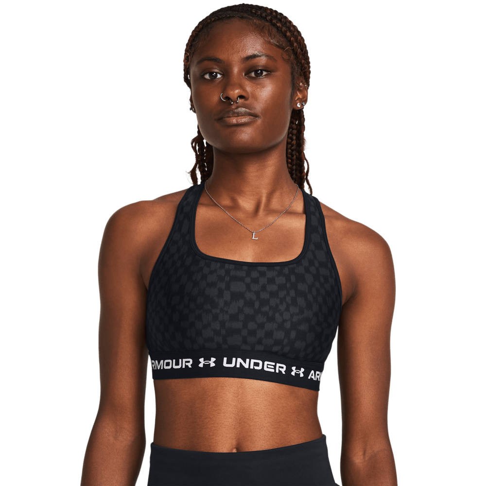 Under Armour Crossback Mid Print Top De Impacto Medio Negro De Mujer Para Entrenamiento