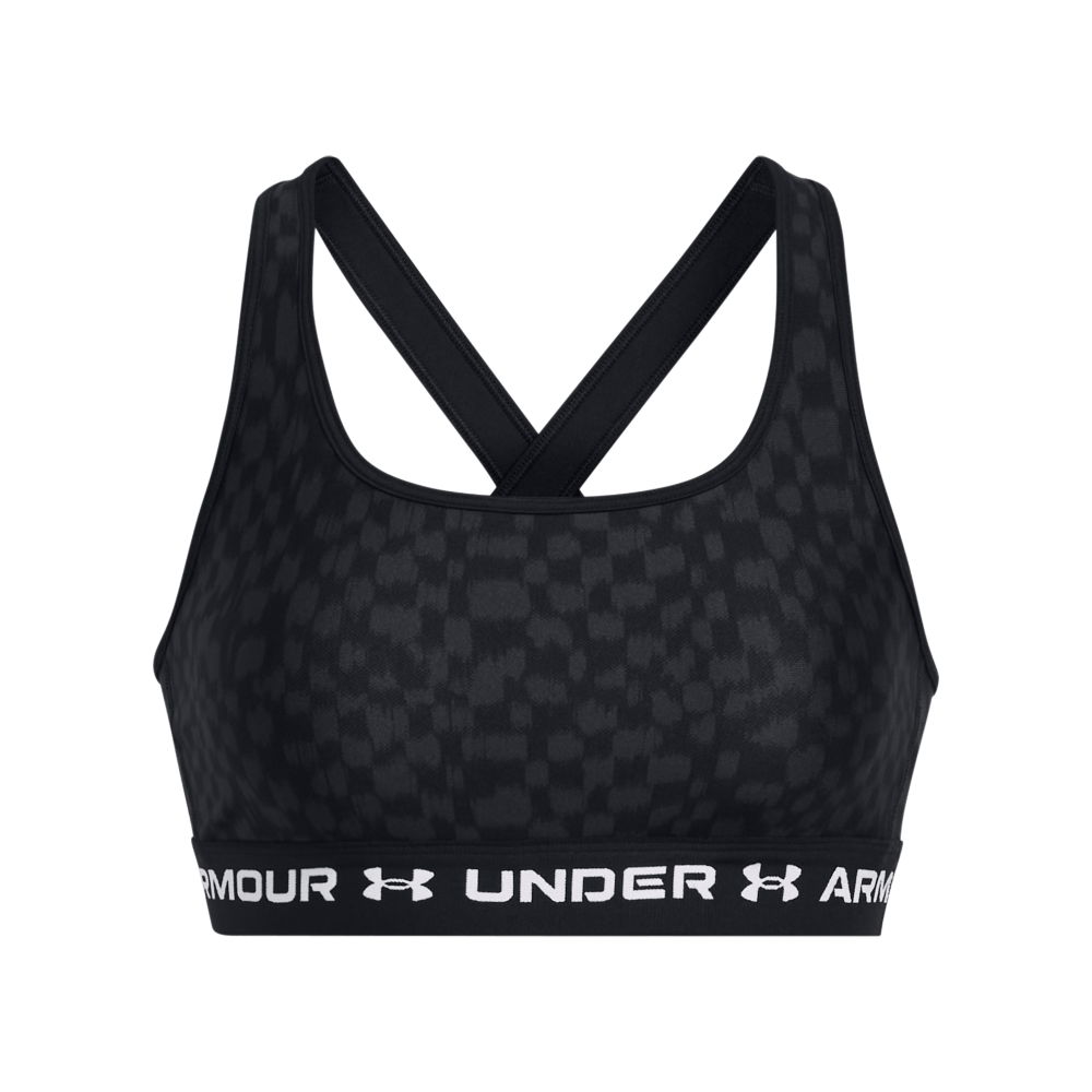 Under Armour Crossback Mid Print Top De Impacto Medio Negro De Mujer Para Entrenamiento