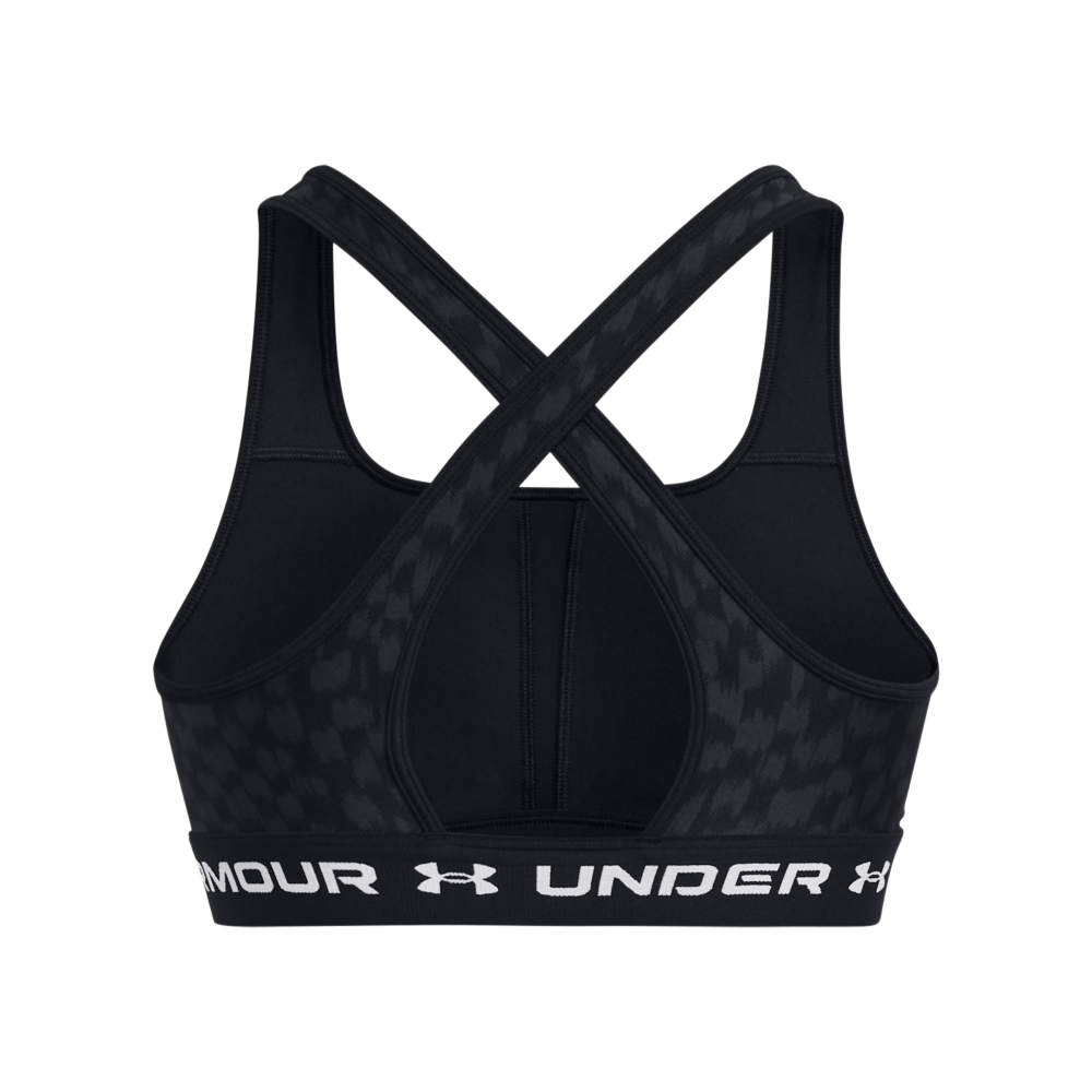 Under Armour Crossback Mid Print Top De Impacto Medio Negro De Mujer Para Entrenamiento