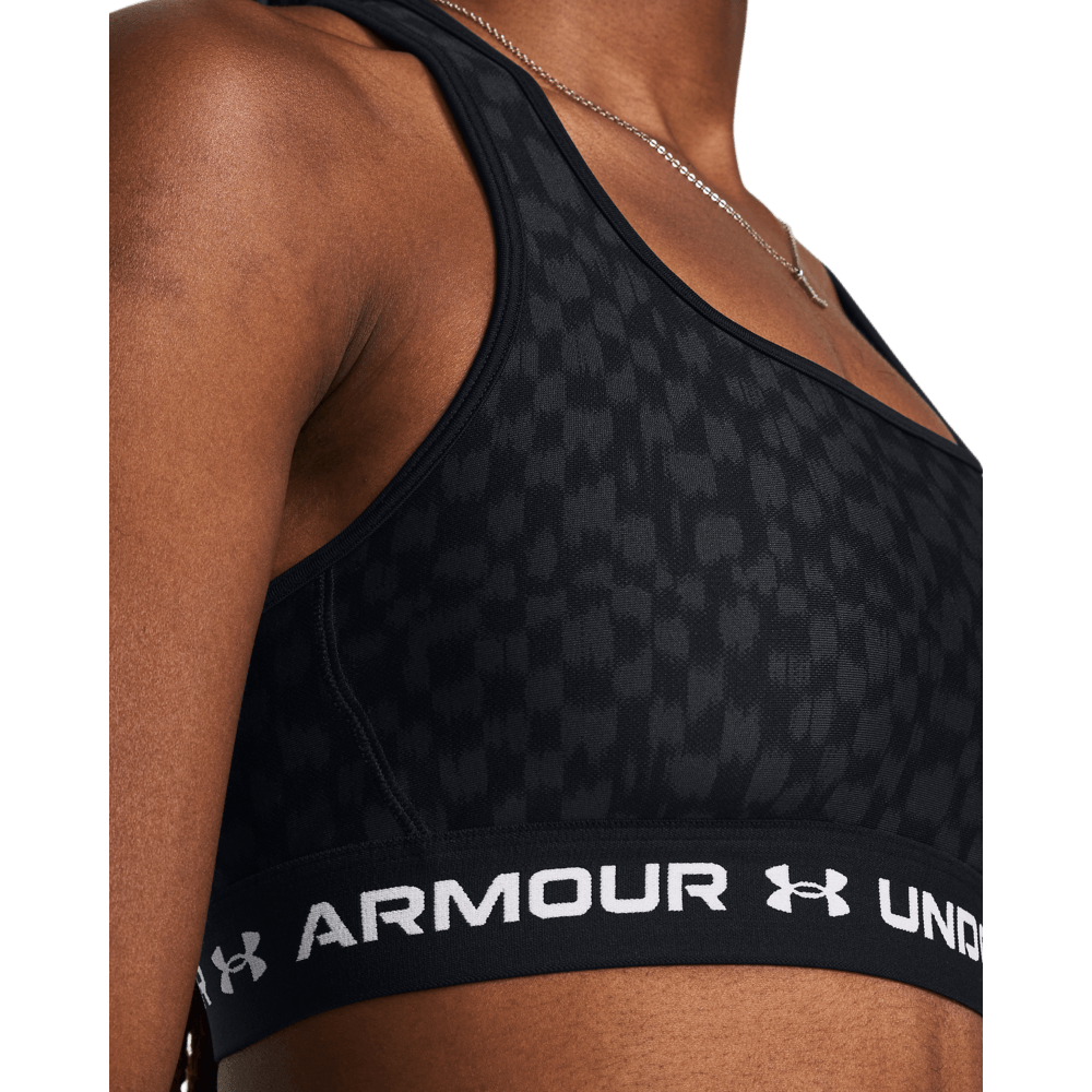 Under Armour Crossback Mid Print Top De Impacto Medio Negro De Mujer Para Entrenamiento