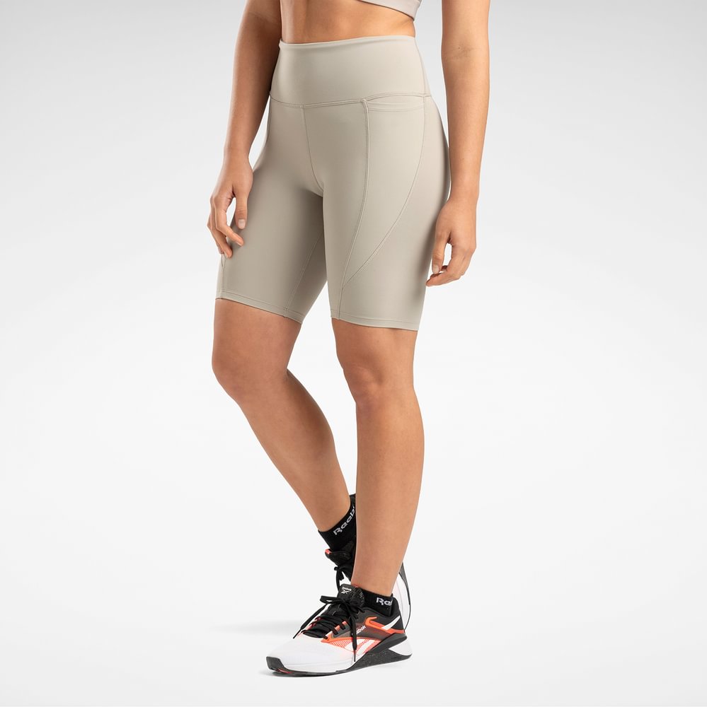 Reebok Lux High Rise Bike Short Licras Cortas Gris De Mujer Para Entrenamiento