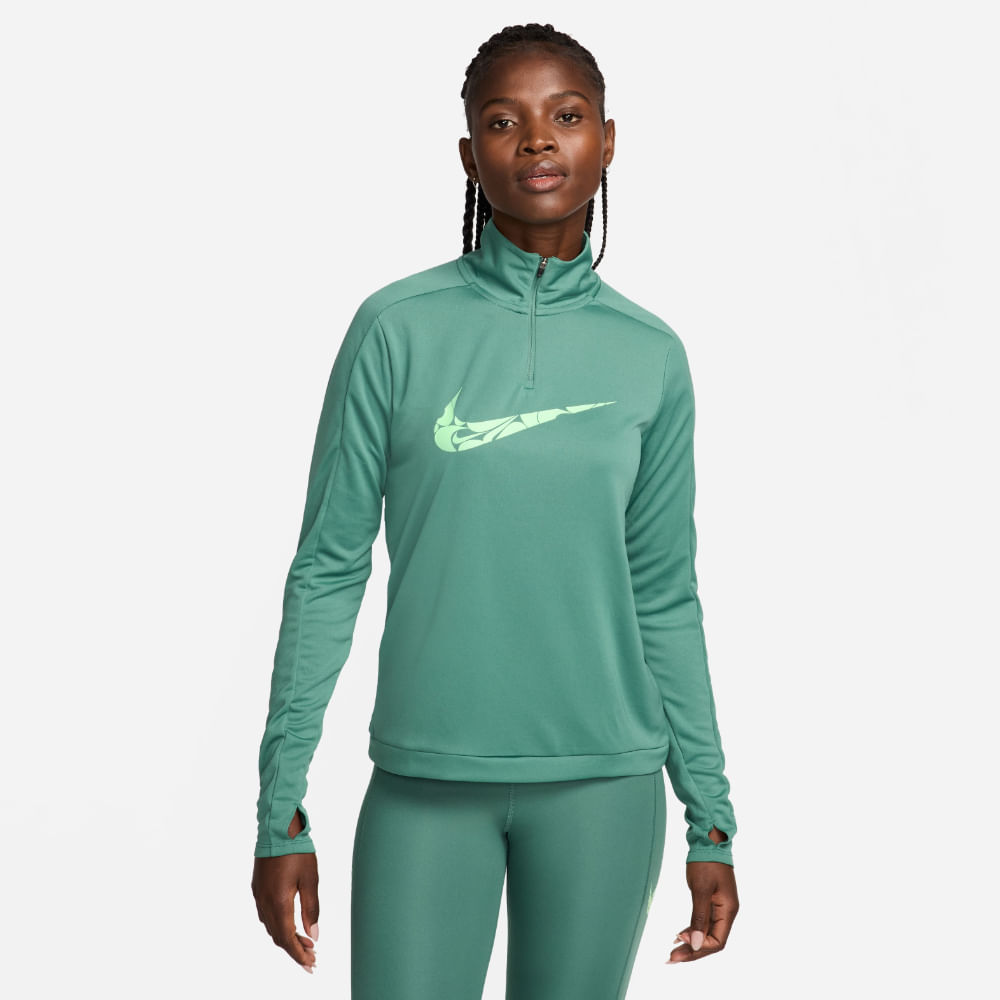Nike W Nk Swsh Hbr Df Hz Mid Camiseta Verde De Mujer Para Correr