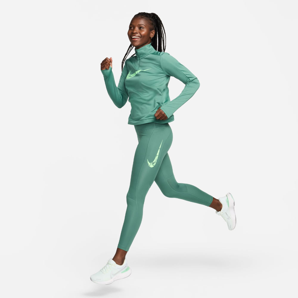 Nike W Nk Swsh Hbr Df Hz Mid Camiseta Verde De Mujer Para Correr
